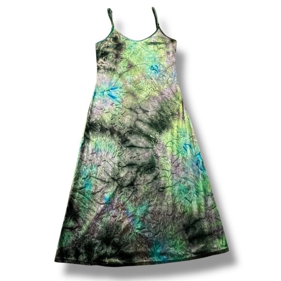 Vintage Y2K Express Tricot Velvet Slip Maxi Dress TieDye Fairy Boho Hippie Small - Picture 1 of 7